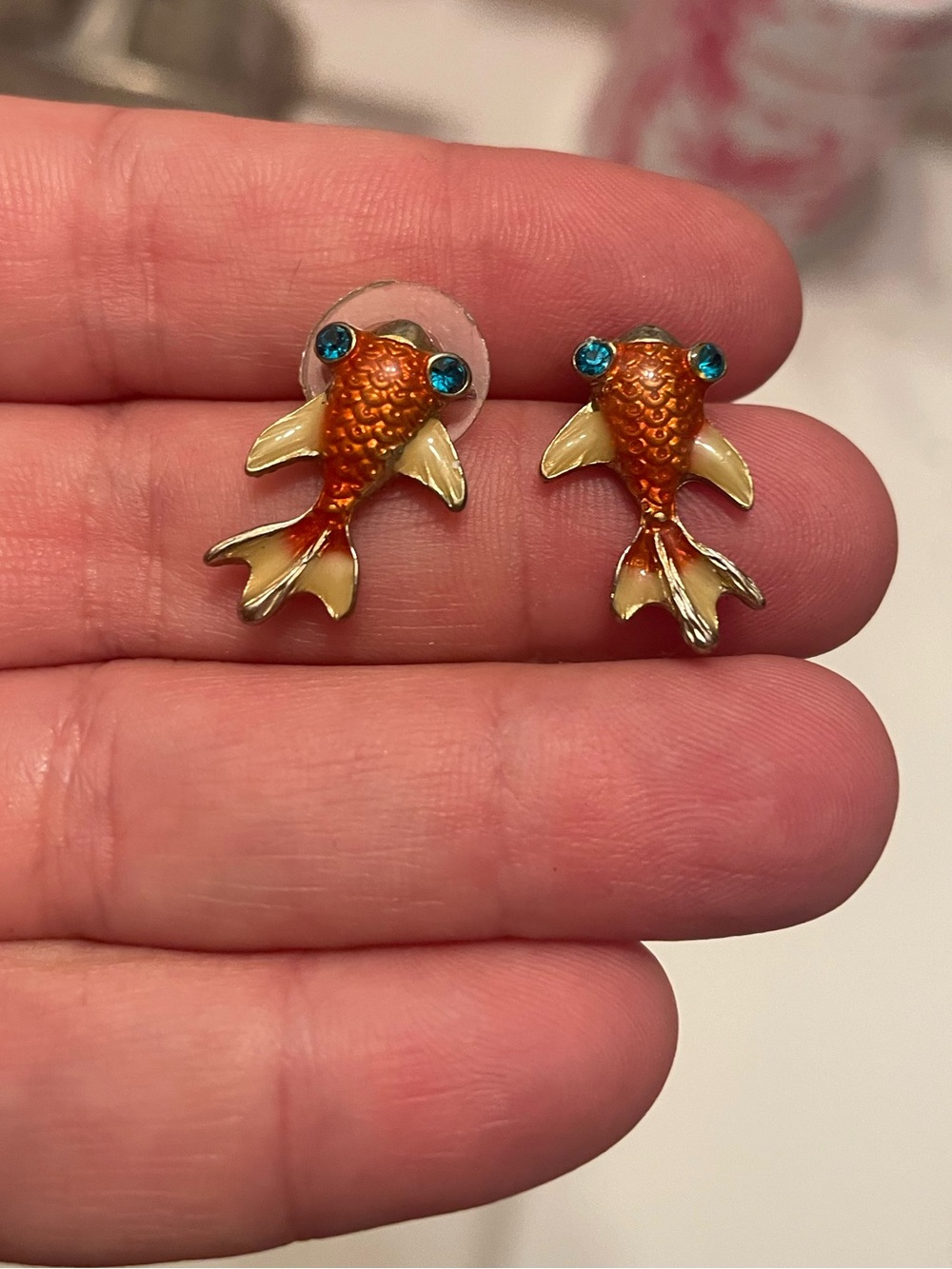 Betsey Johnson Orange Goldfish Stud Earrings with Blue Eyes